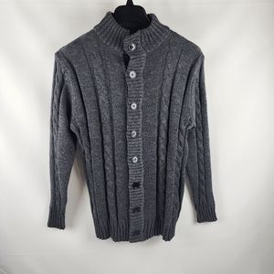 PJ Paul Jones Men L Charcoal Gray Stand Collar Cable Knit Cardigan Sweater NWT